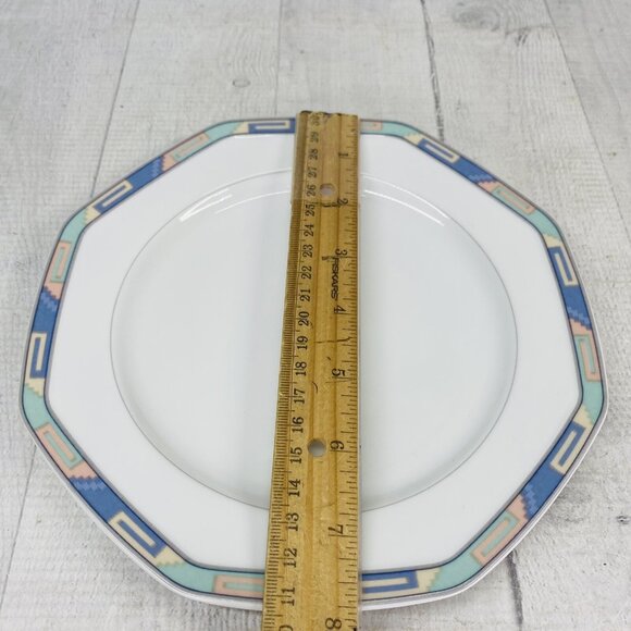 Christopher Stuart SOUTHWEST Green Blue Coral Rim White China Salad Plates Set 5 - Picture 13 of 16